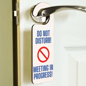 Do Not Disturb Meeting in Progress Handcrafted Laser Cut Plywood Door Sign (doorh-ds23-meetingrg)
