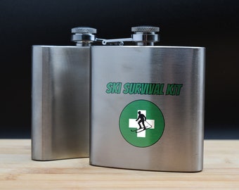 Ski Lover Survival Kit – Funny Ski Themed Stainless Steel Hip Flask (hip-ha23-skisurviv)