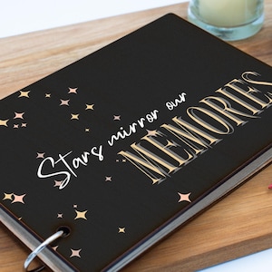 Starry Memories: A Personal Archive with Recycled Pages and Wooden Cover