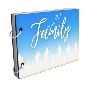 Álbum de recortes de recuerdos familiares: cubierta de madera, 25 páginas gruesas de tarjetas recicladas, impresas a todo color, gran regalo para aniversarios o cumpleaños
