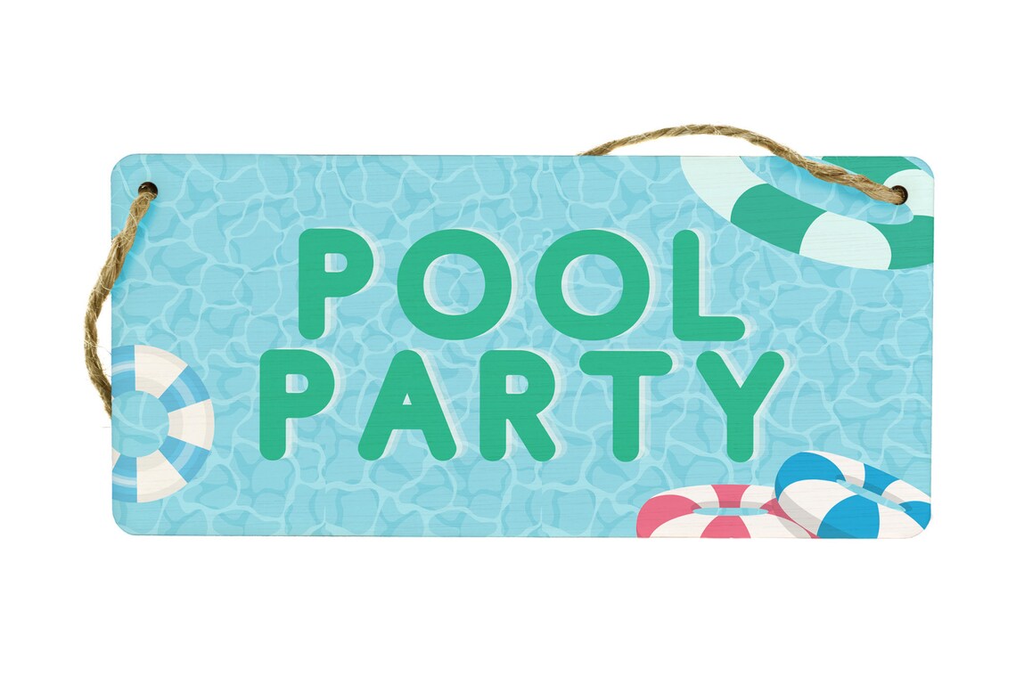 Pool Party Wooden Hanging Sign - Full Colour Beach Theme Pool Party ...