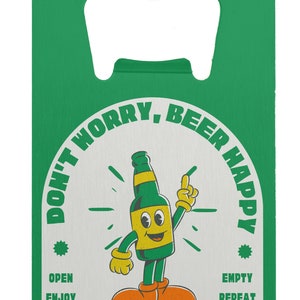 Stainless Steel Card Size Bottle Opener - Full Colour, Retro Design - Don&#39;t Worry Beer Happy - Wallet Beer Bottle Opener - Bar Accessories