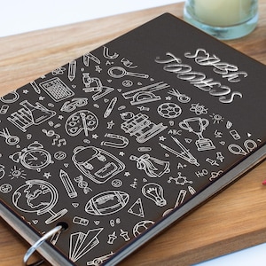 School Years Memory Book: Recycled Pages, Wooden Cover, Chalkboard Design