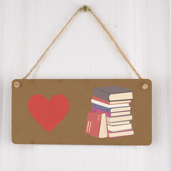 Love Books - Sperrholz Schild - Hängendes Dekor für Kinderzimmer (smlsgn-ds23-lovebook)