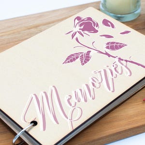 Cherished Moments Memory Book: Recycled Pages, Wooden Cover, Full Colour Front Cover with Magenta Flower