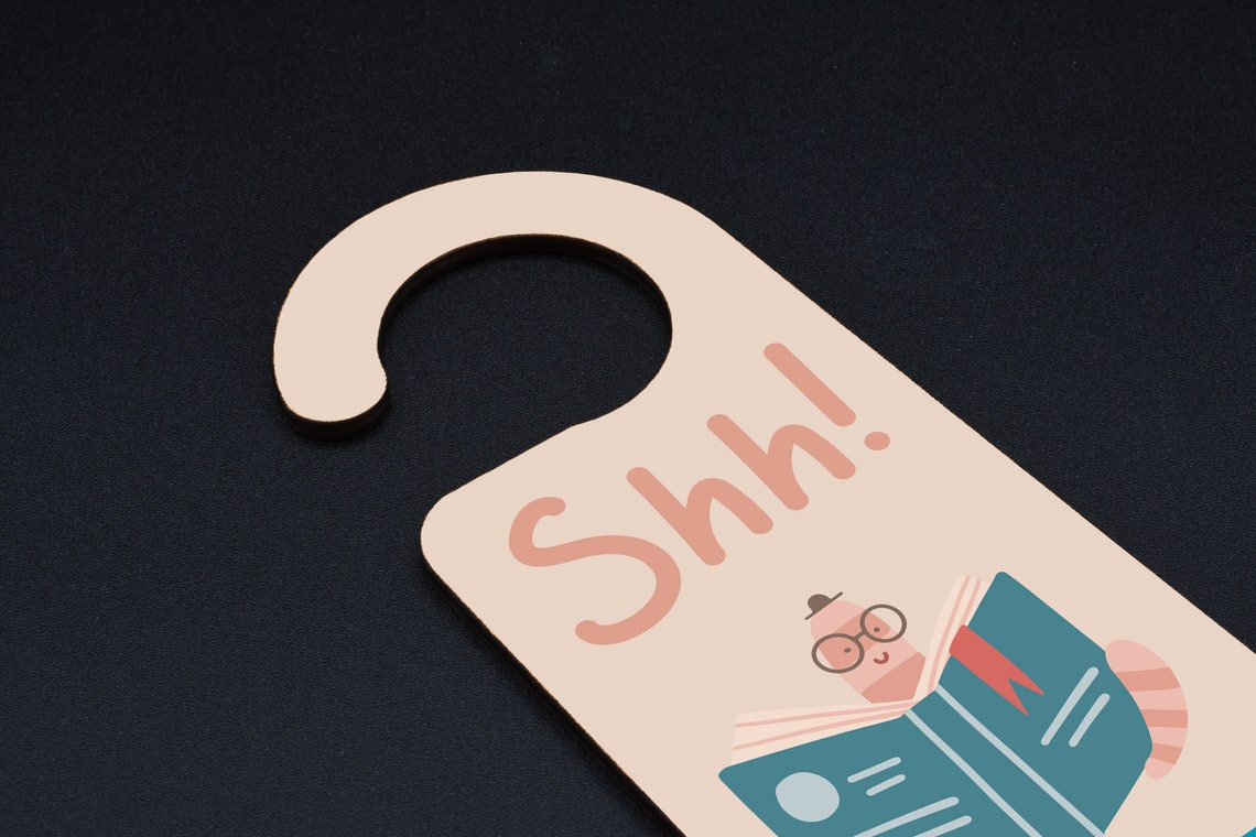 Bookworm at Work – Plywood Door Handle Hanger – Do Not Disturb Studying ...