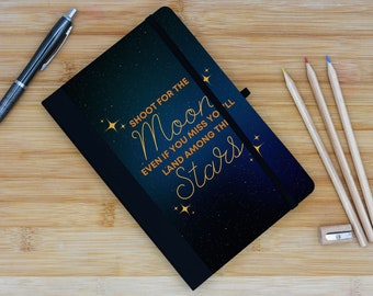 Shoot for the Moon Even if You Miss You’ll Land Among the Stars – Motivational A5 Sized Lined Paper Scrapbook (note-ha23-shootmoon)