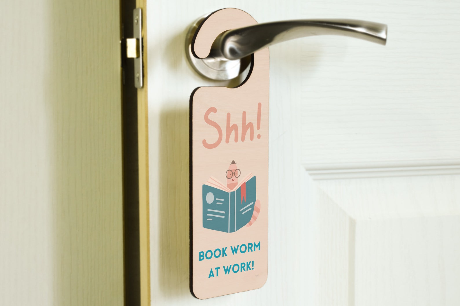 Bookworm at Work – Plywood Door Handle Hanger – Do Not Disturb Studying ...
