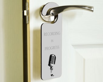 Recording in Progress – Professional Plywood Door Handle Hanger – Idea for Music Recording, Podcasters, Filming (doorh-ha23-recording)