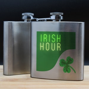 Irish Hour – Stainless Steel Hip Flask – Perfect for St Paddy’s Day (hip-kf23-irishhour)