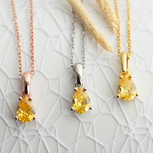 Citrine Teardrop Necklace: Sterling Silver November Birthstone Pendant