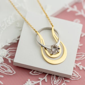 Gold Tulip Ring Holder Necklace: Sterling Silver Keeper Pendant