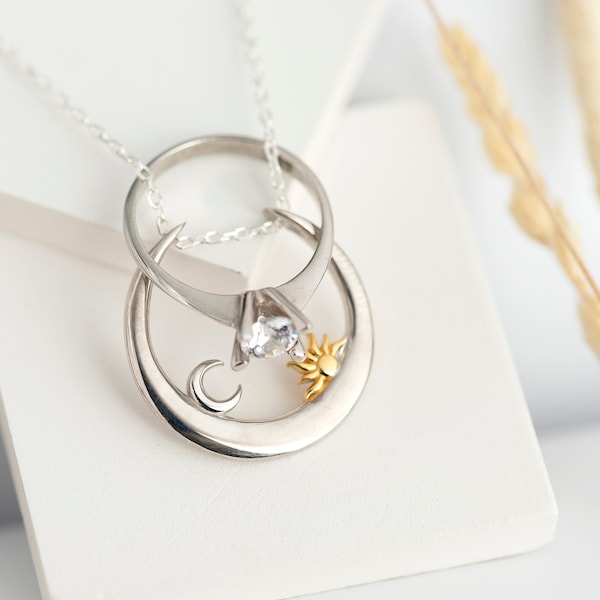 Sun and Moon Ring Holder Necklace:  Ring Keeper Pendant Nurse Gift, 5 Chaine Option