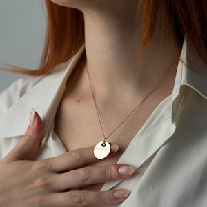 Personalized Birthstone Necklace: Engraved Sterling Silver Circle Pendant