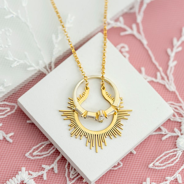 Sonne-Ring-Halter-Halskette Schwangere Frauen Geschenk Gold-Ring-Wächter-Halskette Für Krankenschwester Hochzeit Ringhalter Geschenk für Tierarzt Ringsaver-Halskette