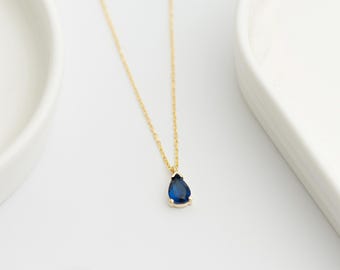 Colar de safira em forma de lágrima: pingente de prata esterlina com pedra do mês de setembro, presentes acessíveis para ela