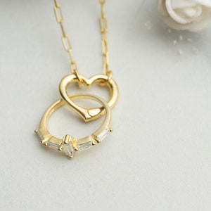 Sterling Silver Heart Ring Holder Necklace: Paperclip Chain Keeper Pendant