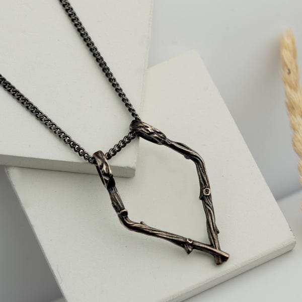 Ring-Halter-Halskette aus Sterlingsilber: Geometrisches Baumzweigdesign - Schwarze Oxidhalskette