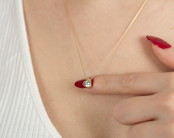 Zierliche Gold Herz Kette: Sterling Silber Anhänger, Minimalist Schmuck