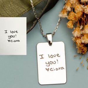 Custom Handwriting Necklace: Engraved Sterling Silver Quote Pendant