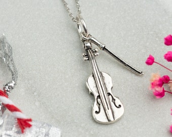 Sterling zilveren viool ketting cadeau voor muzikant, viool en boog charme ketting Unisex kerstcadeau kleine cello ketting muzikant sieraden