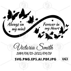 Always On My Mind Forever In My Heart SVG PNG, Butterfly Infinity Meditation Spiritual Religious Symbol Flying Butterfly Infinity   