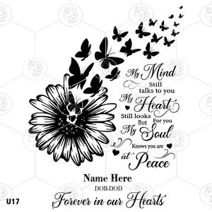 Erinnerungszeichen, In liebevoller Erinnerung Png, Gedenkzeichen, Fliegende Schmetterlinge aus Sonnenblume, Cricut, Silhouette, bearbeitbar, Sofort Download