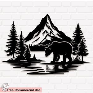 Bear In Forest Svg, Bear Bvg, Pine Forest Svg, Grizzly Bear Svg, Wildlife Bear Clipart, Mountain Svg, Cricut, Instant Download, Png