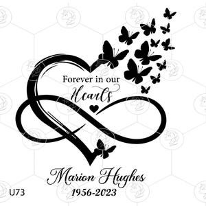 Forever In Our Hearts, Memorial Png, Memory svg, Butterflies Flying From Heart And Infinity, Cricut, Silhouette, Editable, Instant Download