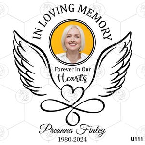 In liebevoller Erinnerung Engelsflügel für immer in unseren Herzen SVG PNG, Infinity Herz Gedenkkreis Bilderrahmen Sympathie benutzerdefiniertes Geschenk für Fune