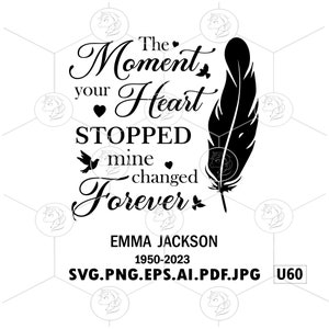 The Moment Your Heart Stopped Feather Birds Memorial Quote Rest In Peace Gift Personalize Name Date Photo Mine Chanhed Forever SVG PNG Files
