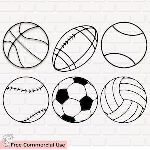 Sports Balls SVG PNG: Football, Baseball, Soccer Clipart- Cricut Silhouette, Digital Download