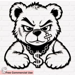 Teddy Bear Money Svg, Gangster Teddy Bear Png, Rich Teddy Bear Clipart, Teddy Bear King Svg, Vettore stampabile, Download digitale, Clipart