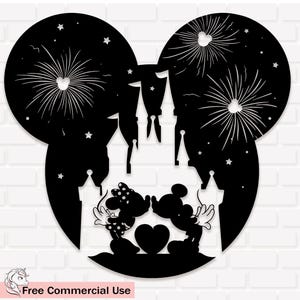 Schloss SVG, Mickey Schlosskopf SVG, Schloss Feuerwerk, Schloss Clipart, Feuerwerk, Krone, digitaler Download, Cricut, Png