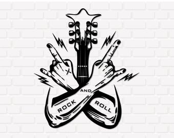 Rock And Roll Music SVG, Guitar SVG, Rock N Roll Svg, Rock Hand Svg, Rock Hand Sign Svg, Heavy Metal Svg, Cricut, Instant Download, Png