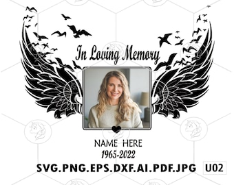 In Loving Memory Angel Wings Remembrance Gift Rest In Peace In Memory Of Gift Death Personalize Add Name Date Photo Memorial SVG PNG Files