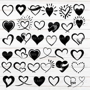 Hart Svg-bundel, hart Svg, handgetekende hart svg, Doodle hart Svg, schets hart Svg, liefde Svg, 36 hart illustraties, digitale download, png
