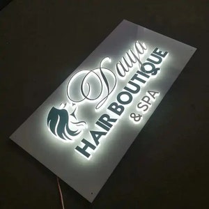 Enseigne rétro-éclairée personnalisée Enseigne commerciale rétroéclairée Enseigne découpée au laser Plaque en métal Enseigne commerciale extérieure Enseigne murale avec logo Logo 3D Panneau personnalisé image 3