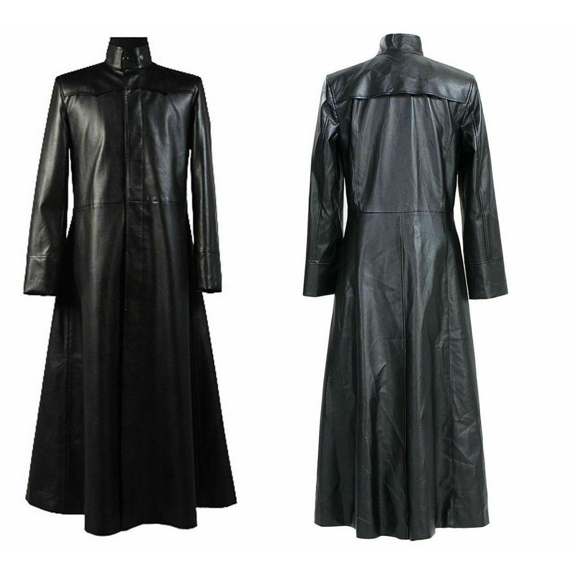 Men's Long Trench Coat Neo Real Leather Faux Leather Trench Coat ...