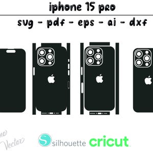 Apple iPhone 15 pro skin template - Cricut Vector Cut File - Wrap Template - Silhouette - Cameo - SVG - PDF - Dxf - Eps