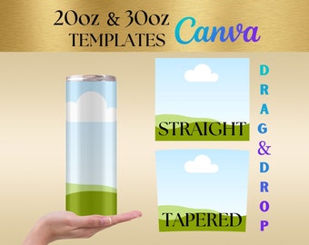 Skinny Tumbler Template Canva Frames, Editable In Canva 20 & 30 oz Full Tumbler Wrap, Drag Drop Templates, Personalized Tumbler