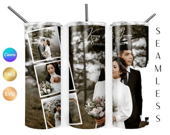 Love Photo Collage Tumbler Sublimation PNG, Photo Tumbler SVG, Add a Loved one to a photo, Photo Tumbler with straw, Canva editable template