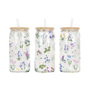 Wilde Blumen 16 oz Glasdose florales Design, Floral 16 oz Libbey Glass Wrap, Kräuter Becher 16 oz, 16 oz Milchglasdose
