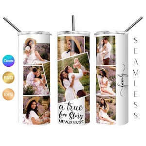 Familienfoto Tumbler Wrap PNG, SVG, fügen Sie Ihre Bilder Cup Design für 20 Unzen Skinny Tumbler, Foto Collage Tumbler, Canva bearbeitbare Vorlage