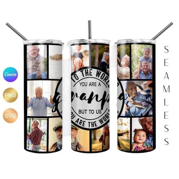 Grandpa Tumbler Sublimation PNG, Fathers day Photo Mug for 20oz Skinny Tumbler, Grandpa Photo Collage Tumbler, Grandfather Photo Tumbler