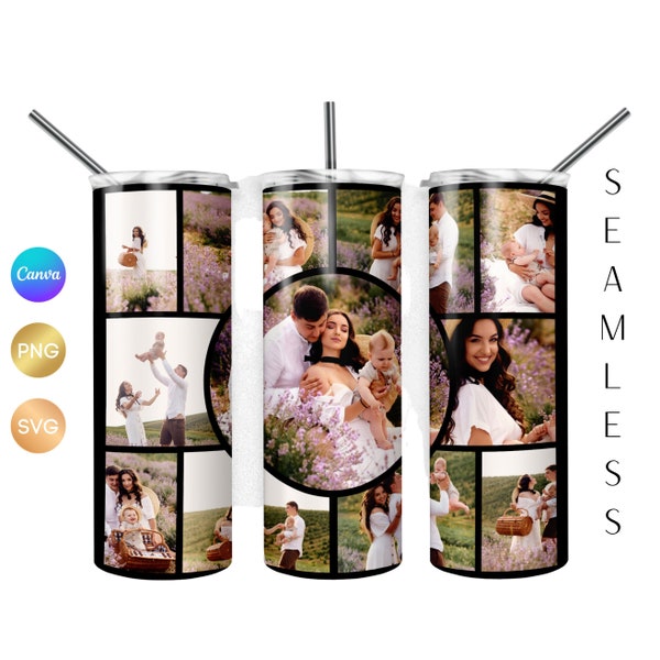 Photo Collage Tumbler Wrap PNG, Add your Loved Ones, Wedding Photo Tumbler SVG, Canva editable template Tumbler, Love Photo Tumbler