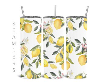 Floral Lemon Seamless Tumbler design, Tropical Tumblers designs, Floral tumbler sublimation, Fruits tumbler, Boho floral tumbler 20oz PNG