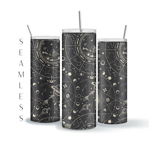 Celestial Zodiac Tumbler Glitter 20 oz Skinny Tumbler Sublimation Seamless Tumbler Design, Zodiac Gift Wrap, Witchy Vibes, Astro Tumbler