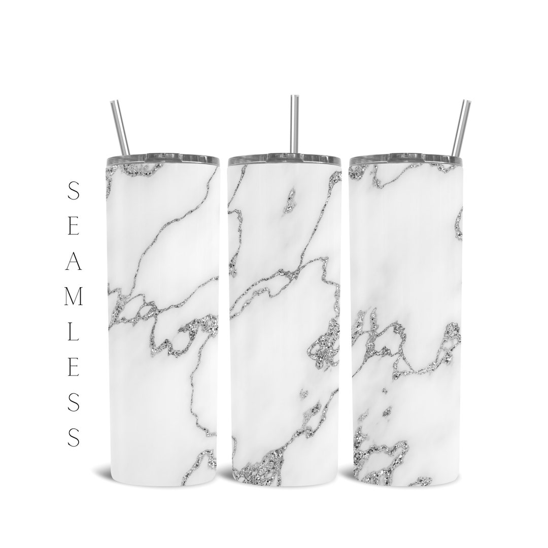 Gray Silver Marble Seamless Tumbler Design, White Marble Tumblers