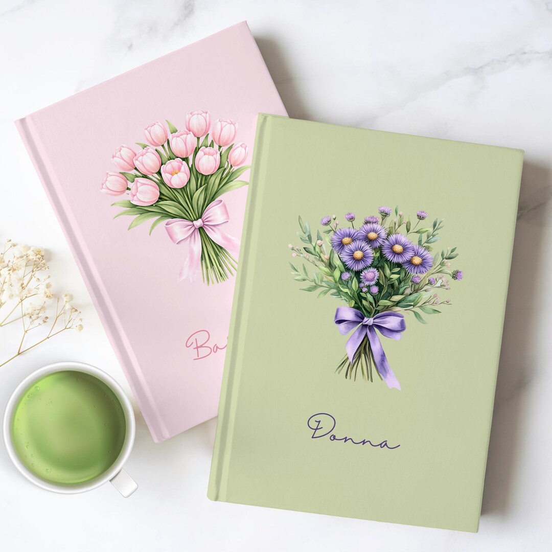 Personalized Birth Month Flower Notebook Custom Hardcover Floral ...